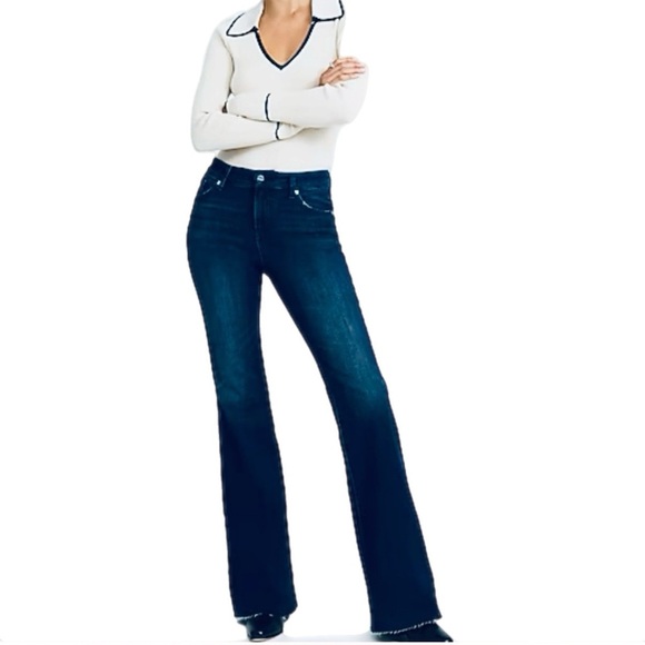 Express Denim - Express 70's Flare Midrise Flexx Hyper Stretch with Raw Hem in Dark Wash Small L